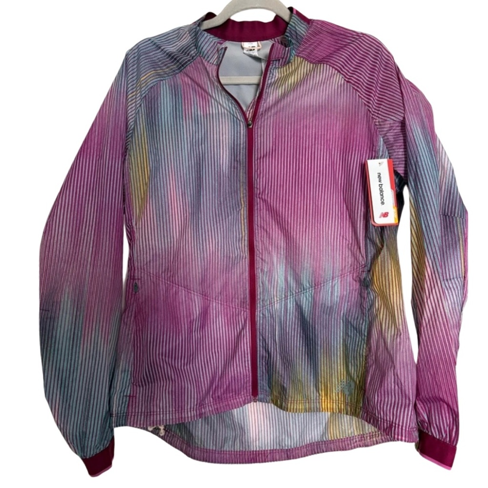 New Balance Women's LARGE Tennis Jacket Wind Breaker Athleisure Rainbow NWT